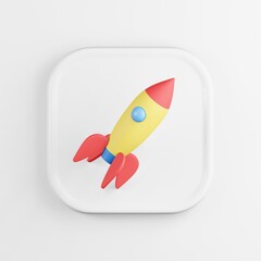 Multicolored space rocket icon. 3D rendering white square button key, interface element. © photolas