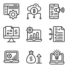 Online Business and Analytics Linear Icons 