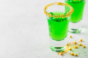 St. Patrick's Day cocktail,jello shots. Space for text