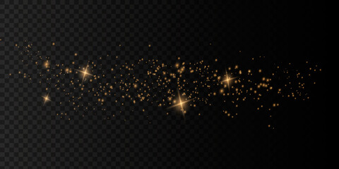 The dust is yellow. yellow sparks and golden stars shine with special light. Vector sparkles on a transparent background.