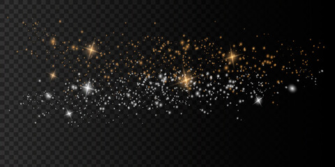 The dust is yellow. yellow sparks and golden stars shine with special light. Vector sparkles on a transparent background.