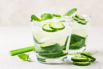 spring refreshink mojito cucumber iced cocktail. Space for text.