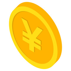 Coin icons. Yuan coin. Currency symbols in isometric, 3D style. Vector