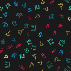 Set line Chandelier, Table lamp, Lamp hanging and Light emitting diode on seamless pattern. Vector.