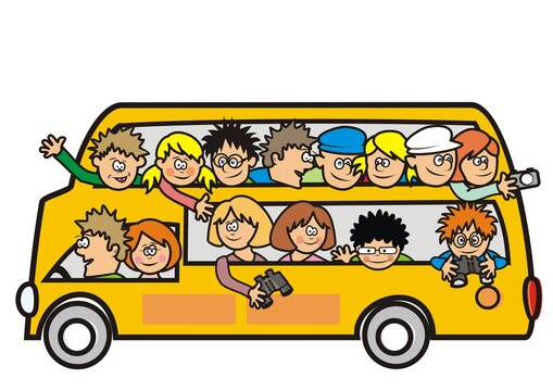 yellow sightseeing bus,people at double decker, vector illustration