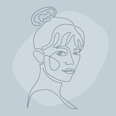 Woman lineart portrait pattern background. Line drown artwork for beauty shop poster, cosmetology center card, t shirt peint, girl's party flyer etc