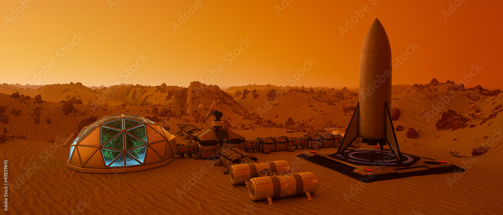 Wall mural an outpost on the red planet mars (3d rendering)