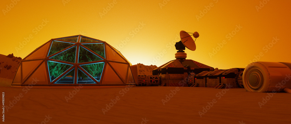 Wall mural an outpost on the red planet mars (3d rendering)