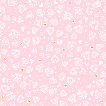 Lovely Valentine's Day seamless pattern, hand drawn heart doodles, great for cards, banners, wallpapers, wrapping - vector design