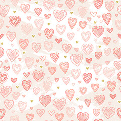 Lovely Valentine's Day seamless pattern, hand drawn heart doodles, great for cards, banners, wallpapers, wrapping - vector design