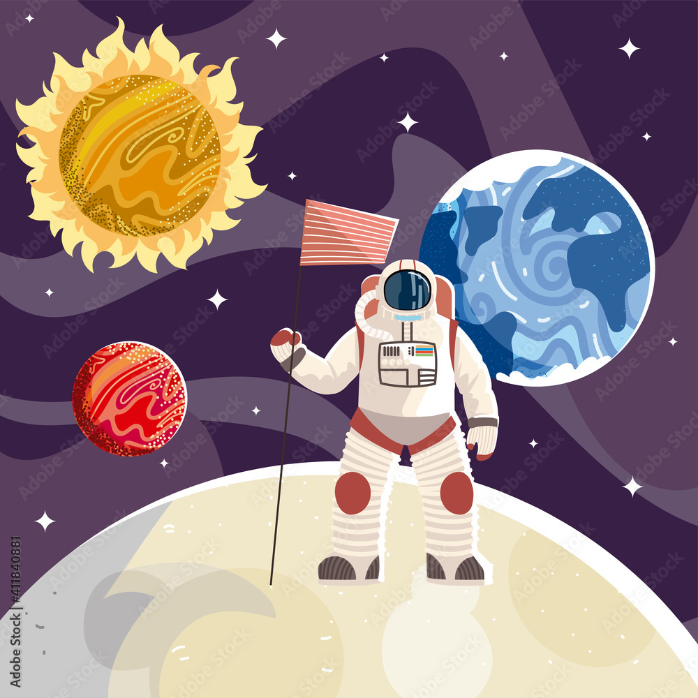 Canvas Prints astronaut with flag space exploration universe