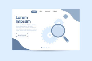 magnifying glass and gears banner concept. vector illustration