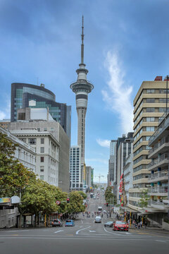 Skytower Auckland. New Zealand. City- and street life.
