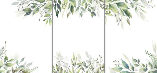 Watercolor floral illustration set - green leaf Frame collection, for wedding stationary, greetings, wallpapers, fashion, background. Eucalyptus, olive, green leaves, etc. High quality illustration - obrazy, fototapety, plakaty