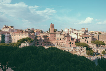Fototapeta premium Panoramic view of city Rome with Trajan's Market and Roman forum