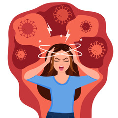 Woman. Covid-19 virus illustration. Pneumonia illustration panic attack. Psychology, solitude, fear or mental health problems concept.