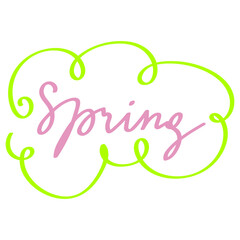 Vector illustration of isolated spring lettering with abstract elements. Calligraphy quote on white background.
Handwritten typography design. Can be used for flyers, banners or posters.
