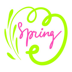 Vector illustration of isolated spring lettering with abstract elements. Calligraphy quote on white background.
Handwritten typography design. Can be used for flyers, banners or posters.
