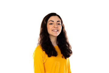 Adorable teenage girl with yellow sweater