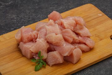 Raw diced chicken for cooking