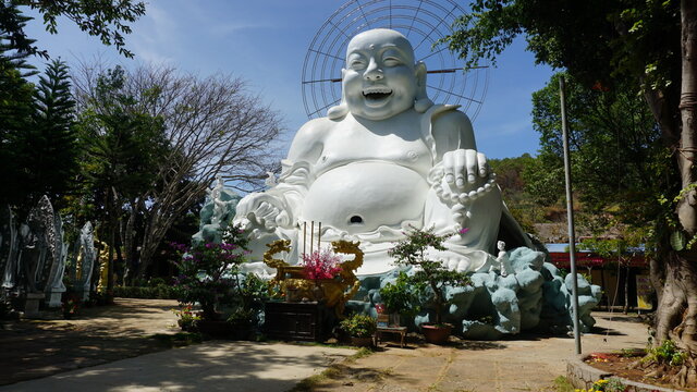 a Buddha statue at the Linh An Pagoda in Da Lat, Province La Dong, Vietnam, February