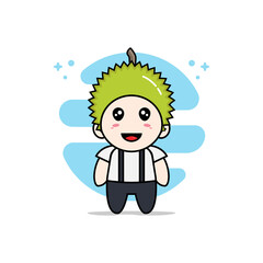 Cute geek boy character wearing durian costume.