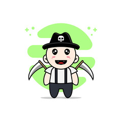 Cute geek boy character design wearing angel of death costume.