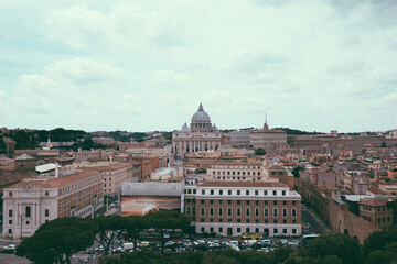 Fototapeta na wymiar Panoramic view on the Papal Basilica of St. Peter in Vatican and city of Rome