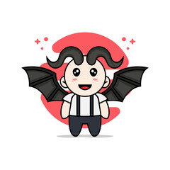 Cute geek boy character wearing devil costume.