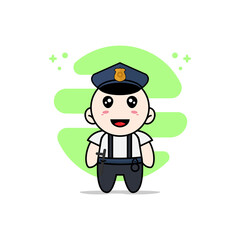 Cute geek boy character wearing police costume.