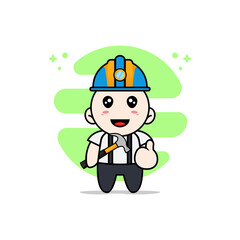 Obraz na płótnie Canvas Cute geek boy character wearing builder costume.