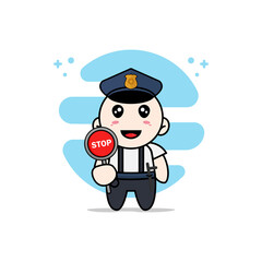 Cute geek boy character wearing police costume.