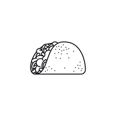 Taco filled with lettuce, tomato and beans vector line icon