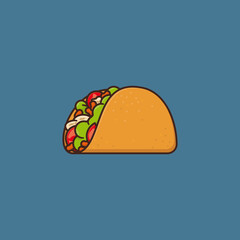 Taco shell filled with lettuce, tomato slices, red beans and poultry vector illustration  for Taco Day on September 4