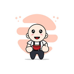 Cute geek boy character holding a cup of coffee.