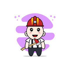 Cute geek boy character wearing miners costume.