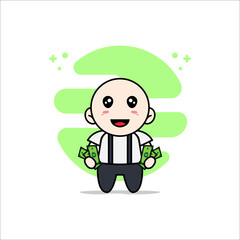 Obraz na płótnie Canvas Cute geek boy character holding a money.