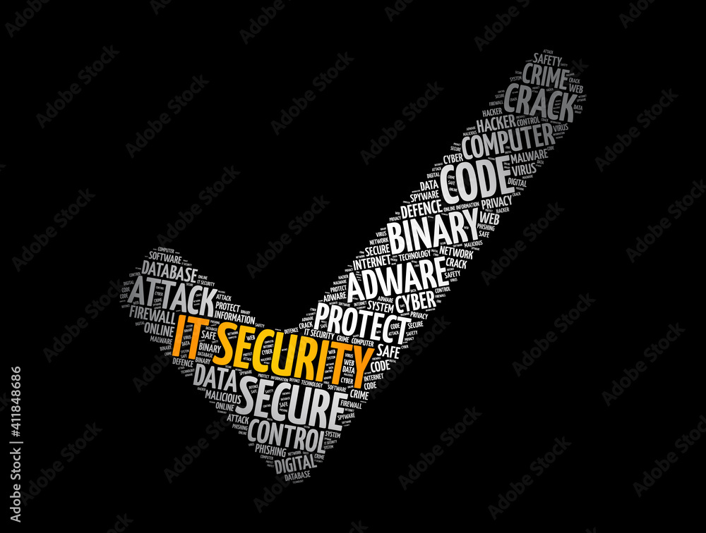 Poster it security check mark word cloud, technology concept background