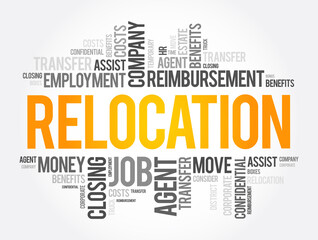 Relocation word cloud collage, business concept background