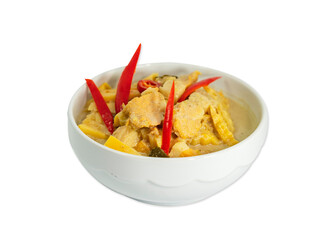 Spicy Bamboo Shoot Soup with coconut milk in white bowl