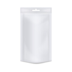 Doypack white vacuum pouch from foil or plastic a vector realistic illustration.