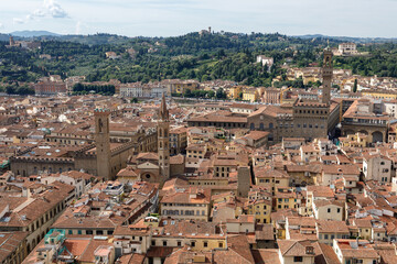 Aerial panoramic view of city of Florence from cupola of Florence Cathedral