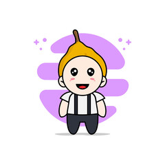 Cute geek boy character wearing ugli fruit costume.
