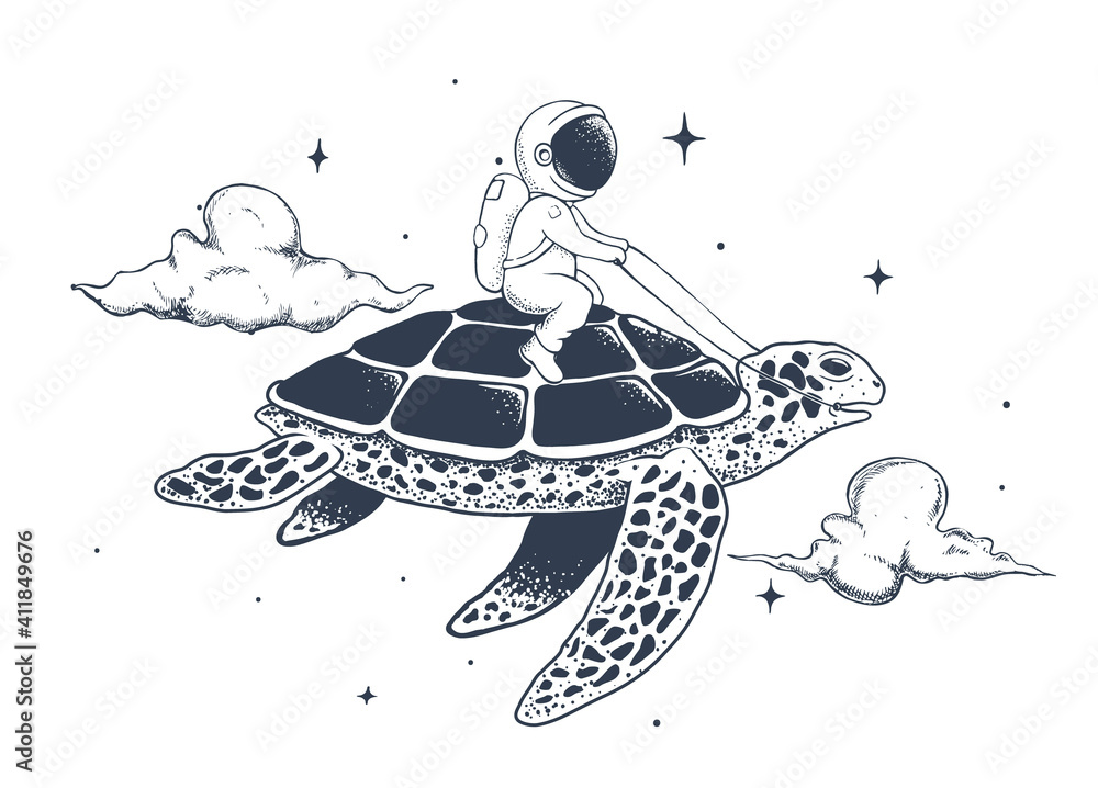 Canvas Prints astronaut flying on a turtle