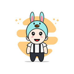 Cute geek boy character wearing rabbit costume.