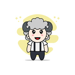 Cute geek boy character wearing sheep costume.