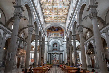 Panoramic view of interior of Basilica di San Lorenzo (Basilica of St Lawrence)