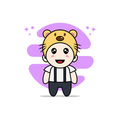 Cute geek boy character wearing beaver costume.