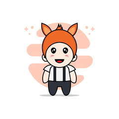 Cute geek boy character wearing fox costume.