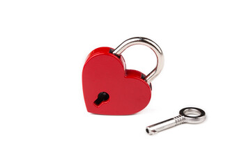 Red heart lock on the white background. Valentine's day concept.